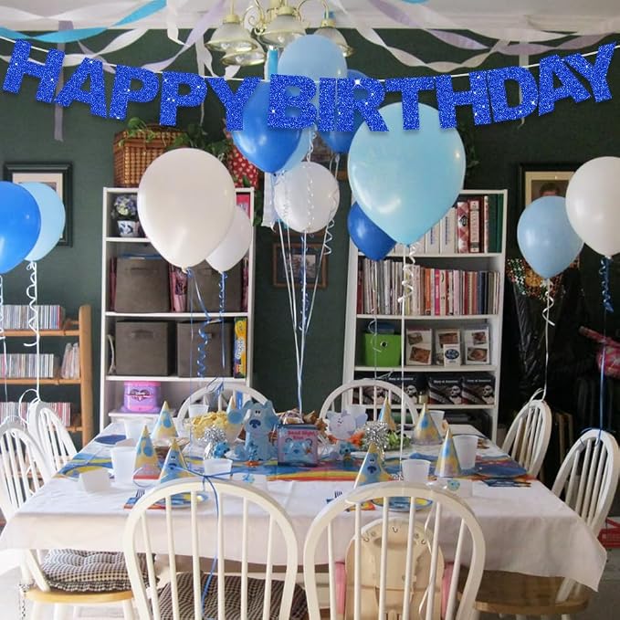 BEISHIDA Pre-Strung Glitter Blue Happy Birthday Banner Party Sign Decor | NO DIY - Image 6