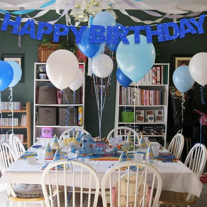 BEISHIDA Pre-Strung Glitter Blue Happy Birthday Banner Party Sign Decor | NO DIY - Image 6