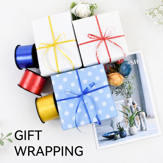 TONIFUL Yellow Red Blue Curling Ribbon Balloon String Gift Wrapping Decor | 300 - Image 3
