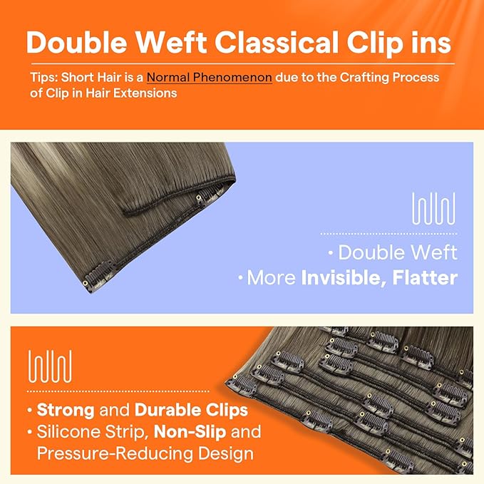 Full Shine 22 Inch Hair Extensions Cool Blonde Remy Clip in Human Hair Extensions Cool Taupe Balayage Blonde Real Hair Clip in Extensions Human Hair 7 Pcs 120 G