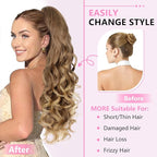 ALXNAN Ponytail Extension,24 Inch Claw Clip in Long Curly Wavy Dark Ash Blonde with Golden Ends Ponytail Hair Extension Jaw Clip on Pony Tails Hairpiece for Women
