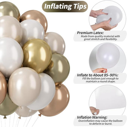 Champagne Gold and White Balloons, 12 Inch Double Stuffed Pearl White Sand Gold - Image 6