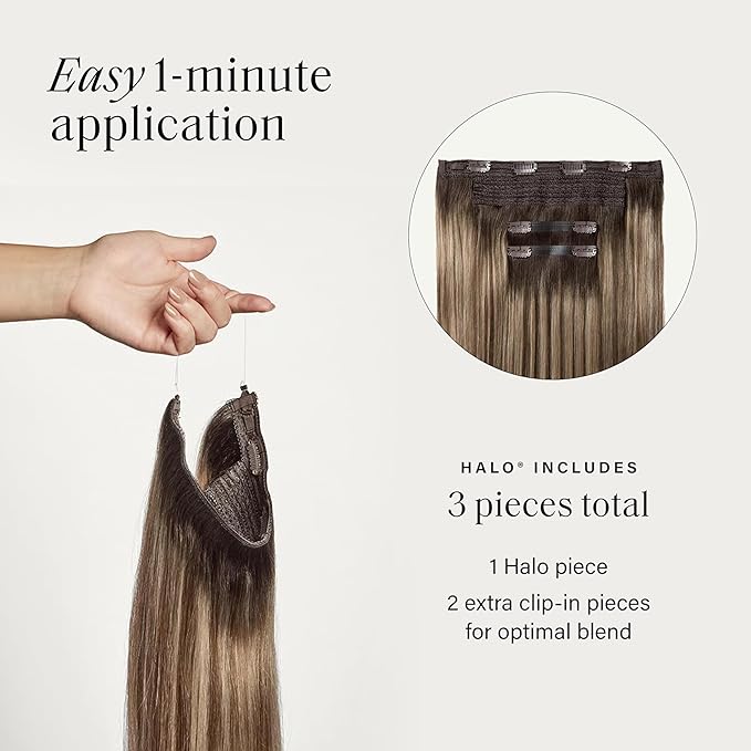 Luxy 100% Remy Human Hair – Halo Clip-In Hair Extensions –Natural Looking Volume & Length - One-Piece - Easy 5-Min Application 150 grams 12" Dimensional Rooted Light Bronde