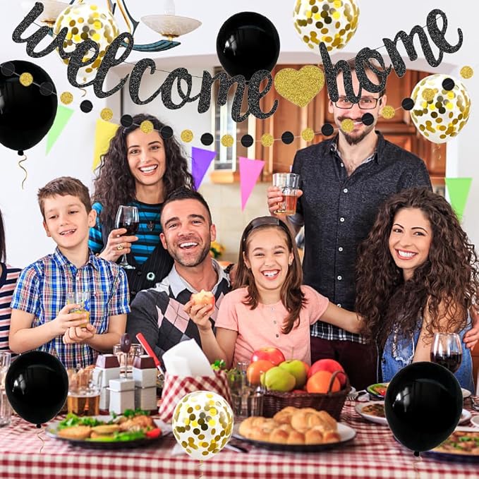 Welcome Home Decorations Set Glittery Black Gold Welcome Home Banner+2M - Image 8