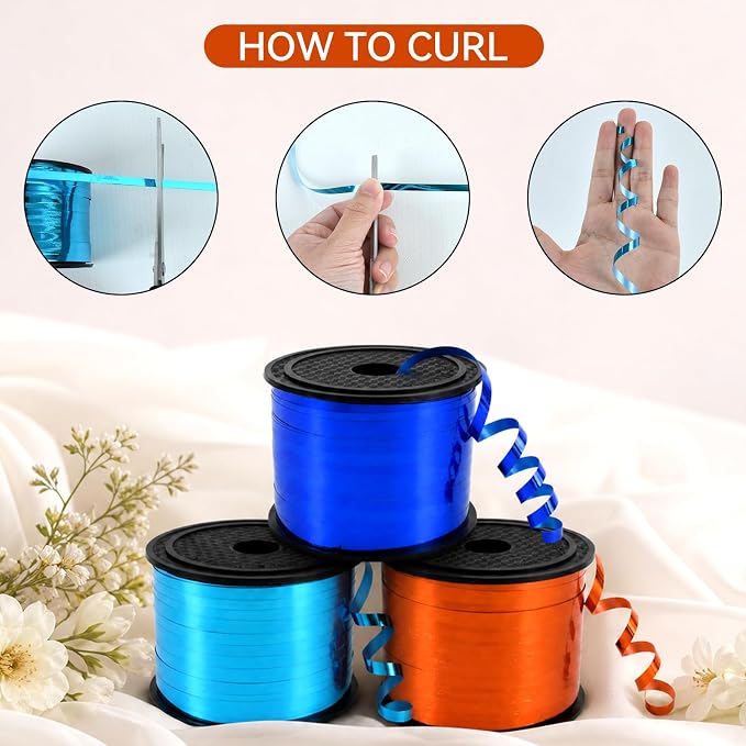 TONIFUL Blue Light Blue Orange Curling Ribbon Balloon String Gift Wrapping | - Image 6
