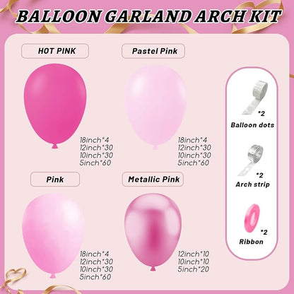 412Pcs Pink Balloon Garland Arch Kit, 18 12 10 5 Inch Hot Pink Balloons - Image 2