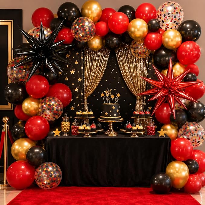 Red Black and Gold Balloons, 12 Inch Metallic Gold Black Red Confetti Balloons - Image 4