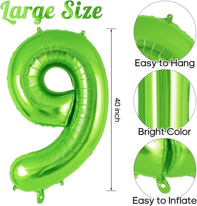 Green Number 9 Balloon 40 Inch, Big Large Foil Helium Number Balloons, Jumbo - Image 3
