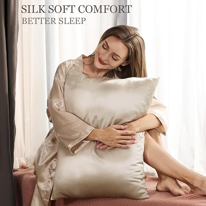Adubor 100% Silk Pillowcase - Mulberry Silk Pillow Cases, 23 Momme 6A Grade Fibers, Silk Pillow Case for Hair and Skin Health, with Hidden Zipper (King 20''×36'', Beige, 1PC)