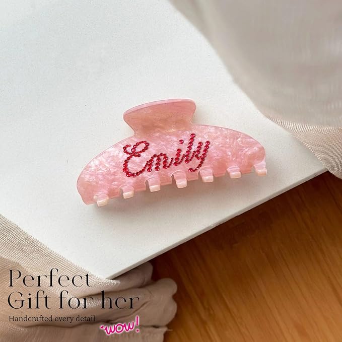 Personalized Colorful Name Hair Claw Clips for Women,Custom Hair Clips with Diamond,Cute Hair Accessories 4",Handmade Rhinestones Hair Clamp Gifts for Mom,Bride,Wife,Bridesmaid,Couples(Pink Sugar)