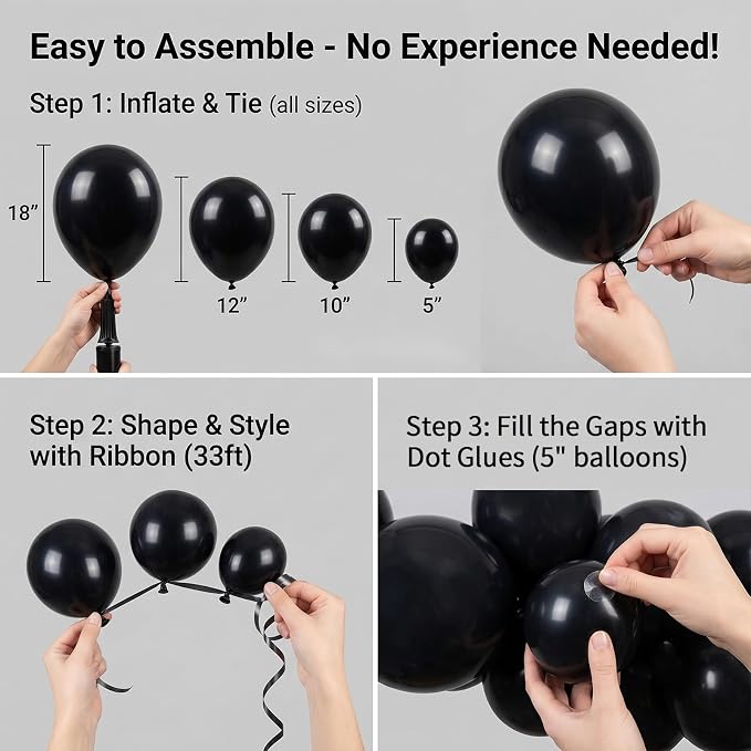 102pcs Matte Black Balloons Garland Arch Kit, 18 12 10 5 Inch Balloons | - Image 3