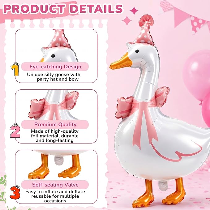 Soulchen 6 Pcs One Silly Goose Balloons Set 33" Giant White Goose Foil Balloons - Image 4
