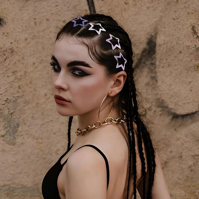 30 Pcs Metal Star Hair Clips 2000s Y2K Snap Barrettes 1.25 In Non Slip Star Hair Accessories for Women,Matte Multiple Purple