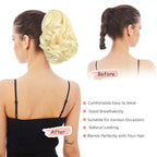 Ponytail Extension, Clip on Ponytails for Women, 9" Claw Clip in Short Curly Wavy Pony Hair Extension for Women - Bleach Blonde