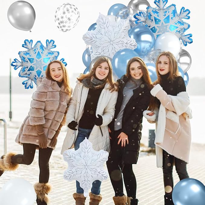 Blue Snowflake Balloons, 12 Inch Blue Silver White Clear Balloons - Image 7