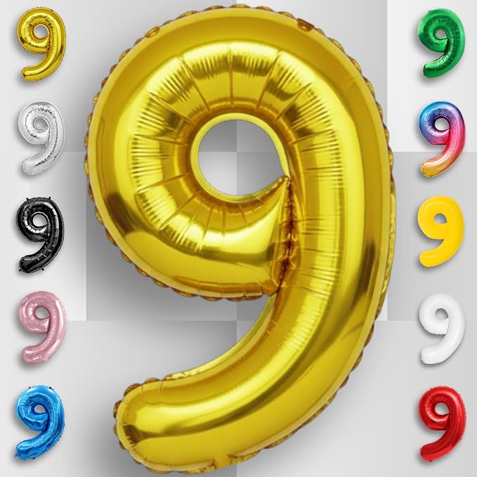 Gold Number Balloon 9 Mylar Foil Balloons 16 inch - Image 4
