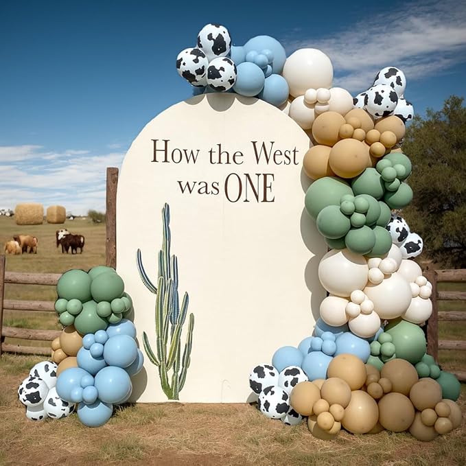 153 Pcs Green Cow Balloon Arch Garland Kit – Sage Green, Sand White, and Cow by Vztipki