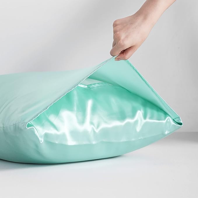 NTBAY 12 Pack Satin Queen Pillowcases for Hair and Skin, Luxurious and Silky Pillow Cases with Envelope Closure, 20 x 30 Inches, Light Blue