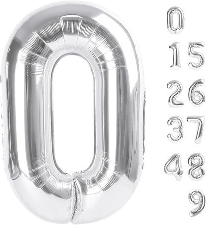 Large Number Balloons 40 Inch Silver 0 Balloon by Mluchee