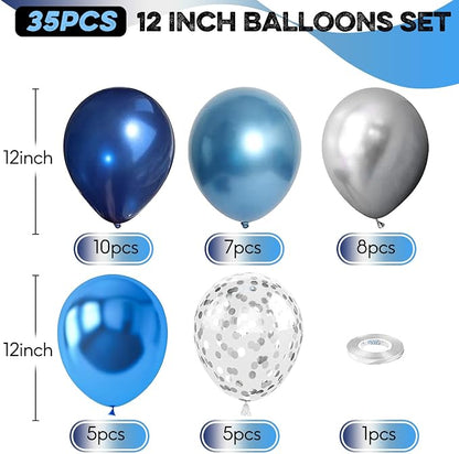 Blue Silver Balloons Set, 12 Inch Blue and Silver Balloons Dark Navy and - Image 2