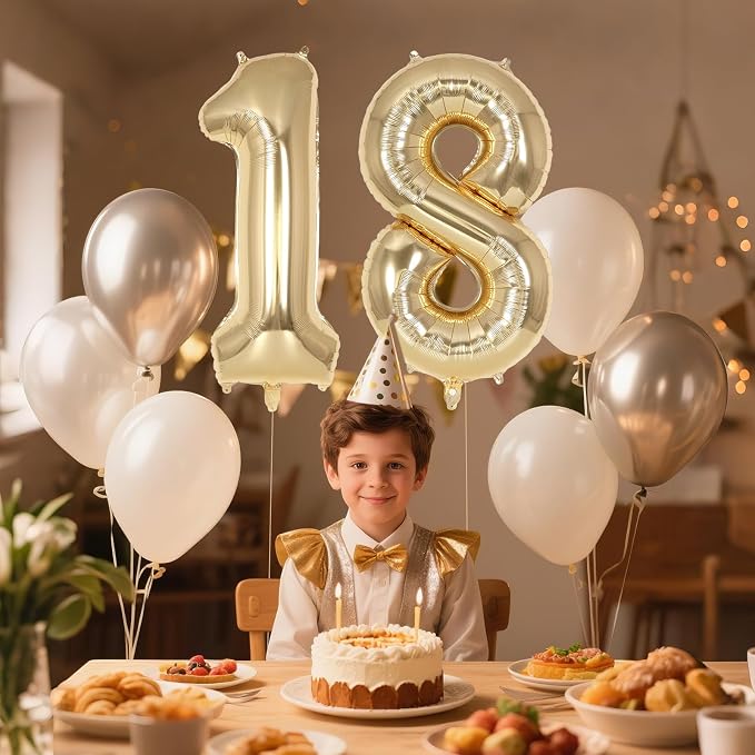 Champagne Gold Large Number 18 Balloon, 40 Inch Light Gold Foil Helium Number - Image 4