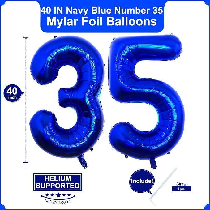 40 Inch Navy Blue 35 Balloons Giant Number 35 Balloons Navy Blue 35 Birthday - Image 2