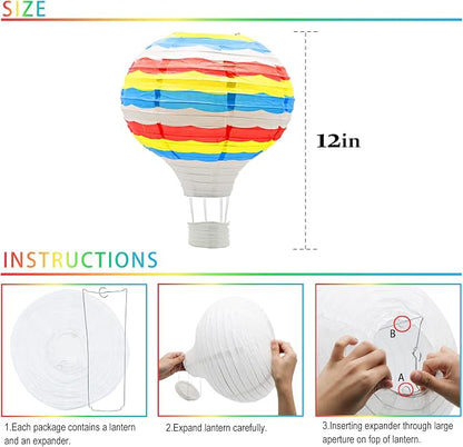 8 Pcs Rainbow Hot Air Balloon Paper Lanterns, 12 in Hanging Ceiling Decor | - Image 2