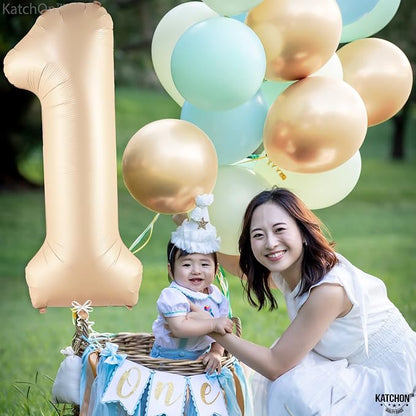 KatchOn Beige Number 1 Balloon 40 Inch | Number One Balloon - Image 3