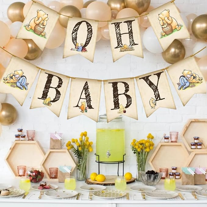 Classic Winnie Oh Baby Banner for Baby Shower Decorations Pooh First Birthday - Image 3