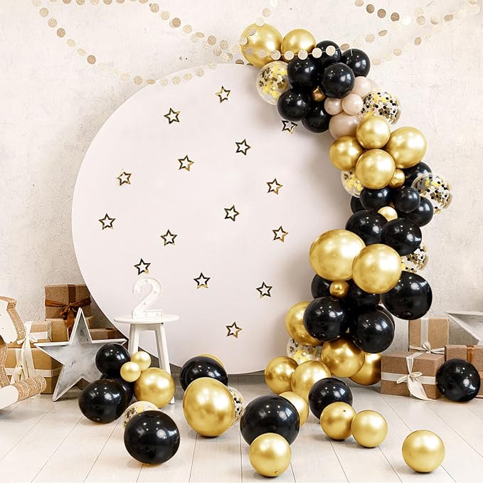 142 Pieces Black and Gold Balloon Garland Arch Kit Black and Gold Confetti - Image 6
