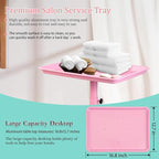 Salon Tray with Wheels,Height Adjustable Hair Color Service Tray for Spa,Tattoo,or Home Use,Pink