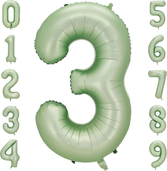 Sage Green 3 Number Balloon, Olive Green 3 Balloons 40 Inch Large Helium Foil by BBPOOL