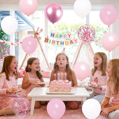 Patimate Pink and White Balloons Set 50 pcs 12 inch | Pearl Light Pink Confetti - Image 6