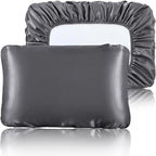 SiinvdaBZX Dark Grey Satin Pillowcase Standard/Queen Size Set of 2, Silky Travel Elastic Band Satin Pillow Case for Hair and Skin, Soft Portable & Fit for Various Pillow