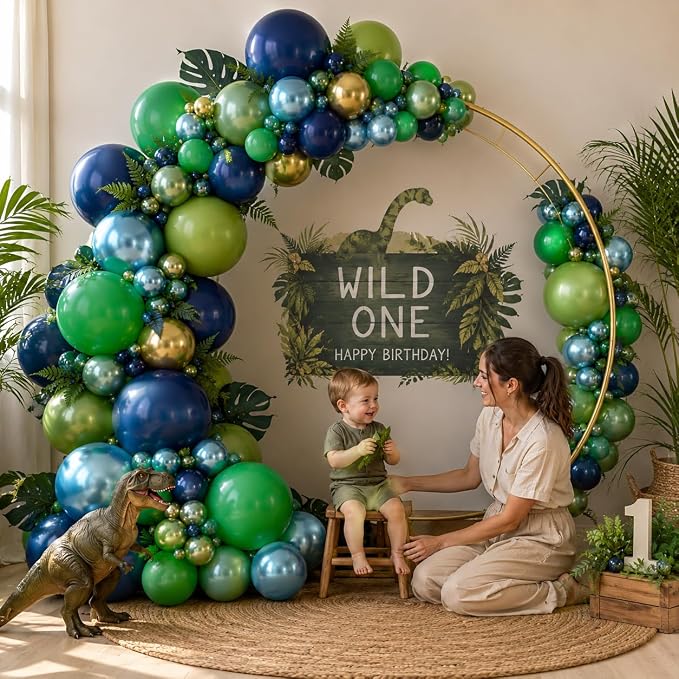 134Pcs Blue and Green Balloon Garland Kit, Dinosaur Helium Latex Balloons - Image 5