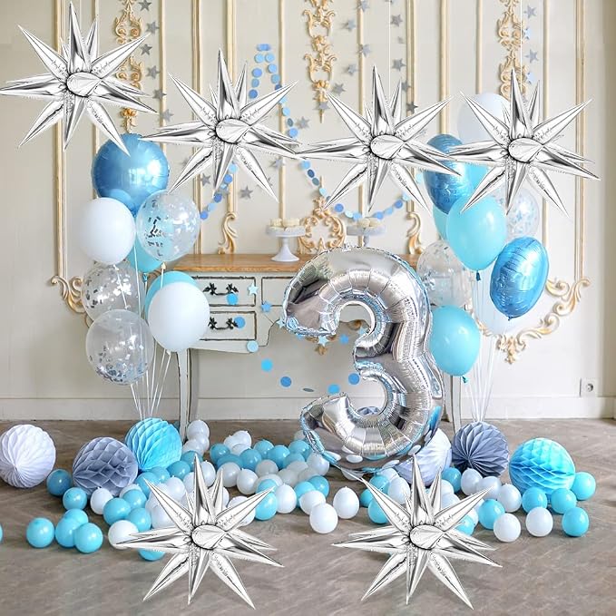 74 PCS Silver Star Balloons, 12 Point Star Foil Mylar Balloons Spike Explosion - Image 4