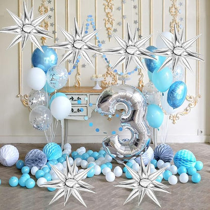 74 PCS Silver Star Balloons, 12 Point Star Foil Mylar Balloons Spike Explosion - Image 4