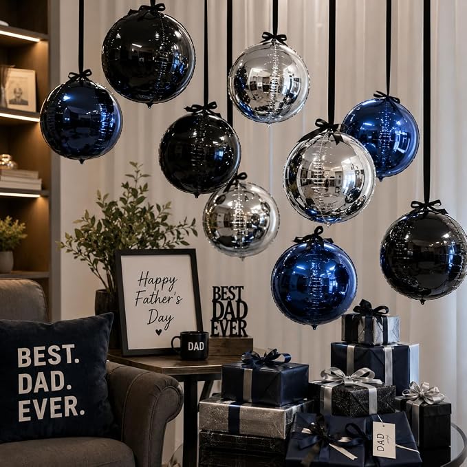 Black Blue Silver Round Balloons - Image 6