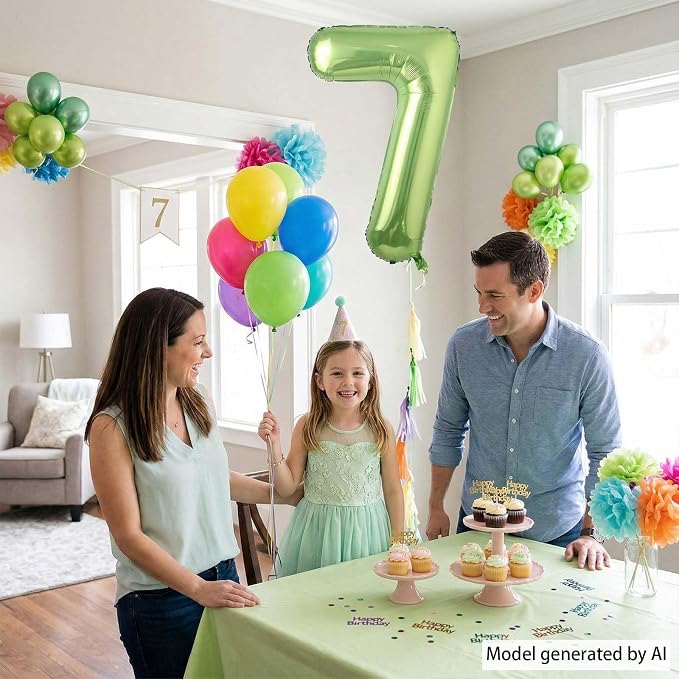 Light Green Number 7 Balloon 40 Inch, Glossy Metallic Digit Party Supplies | - Image 3