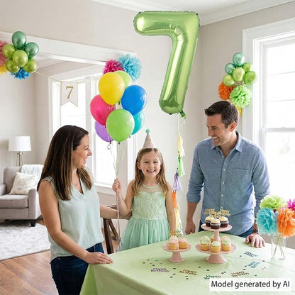 Light Green Number 7 Balloon 40 Inch, Glossy Metallic Digit Party Supplies | - Image 3