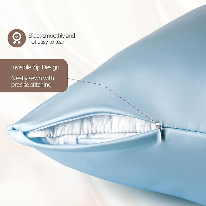 Luxury 6A Mulberry Silk Pillowcase & Silk Pillow Case for Hair & Skin – Anti-Wrinkle, Hidden Zipper – Best Beauty Sleep Solution for Women (Light Blue, King)