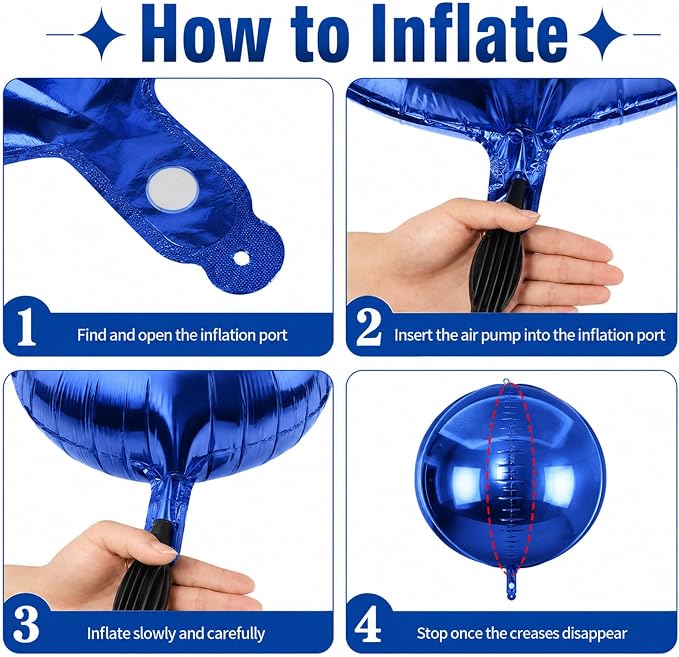 15 Pcs Navy Blue and Silver Round Foil Balloons, 22/15/10 Inch 4D Ball Balloons - Image 3