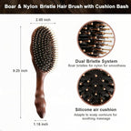 Boar Bristle Hair Brush-Gentle on Scalp with No Pulling,for Smooth,Shiny Hair and Reduced Static.Detangling Hairbrush for Fine,Thin,and Curly Hair with Scalp Massage.
