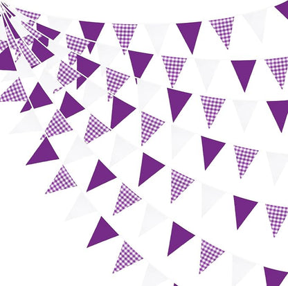 32Ft Purple Party Decorations Purple Buffalo Plaid Checkered White Triangle by pinkblume