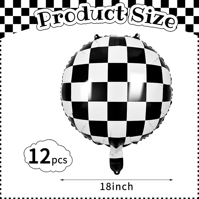12 Pcs Checkered Balloons, 18 Inch Black and White Checkered Flag Foil Mylar - Image 5