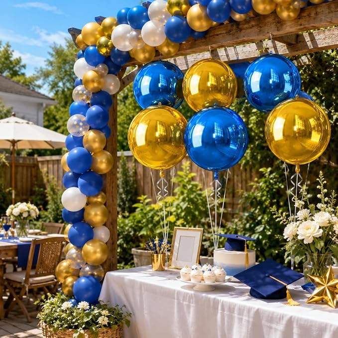 Blue an Gold Balloon Foil, 22 Inch 4D Metallic Balloons, Round Foil Balloons - Image 6