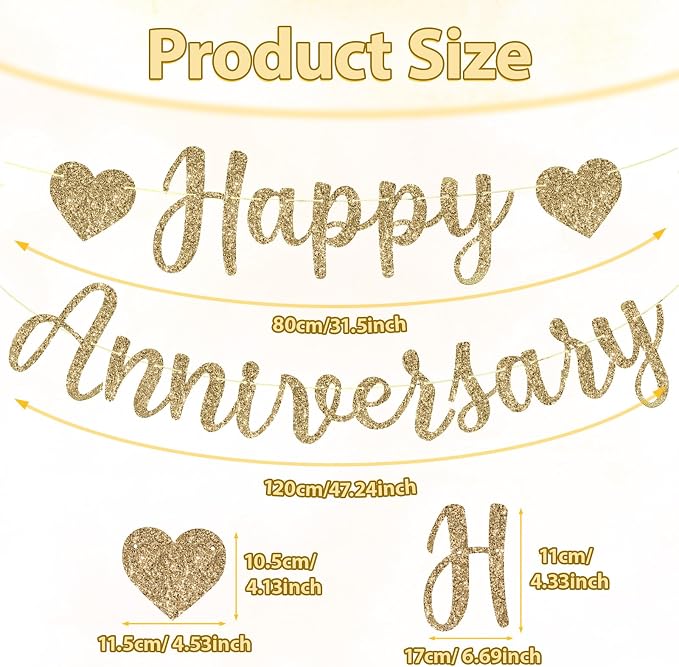Happy Anniversary Banner, Glitter Happy Anniversary Decorations No DIY - Image 2