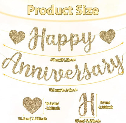 Happy Anniversary Banner, Glitter Happy Anniversary Decorations No DIY - Image 2