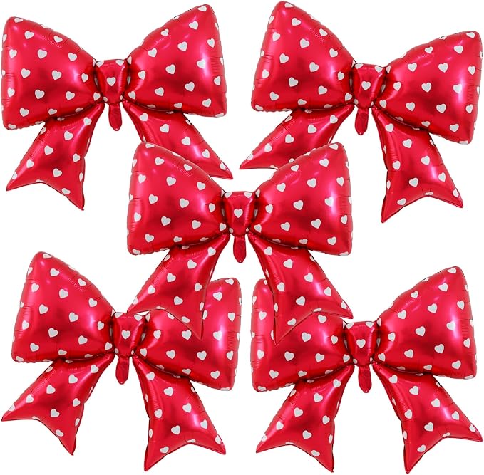 38 Inches Bow Balloon with White Heart Print by Vuzvuv