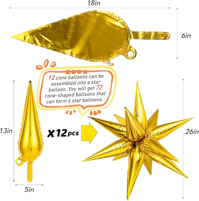 72 PCS Star Balloons, Big 26 Inch Star Cone Balloons Metallic, Colorful - Image 5